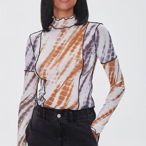 Sheer mesh tie dye cropped turtle neck, size L